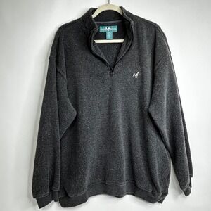 VTG Big Dogs Mens L Over‎ Charcoal Heather 1/4 Zip Pullover Sweatshirt Dog Logo
